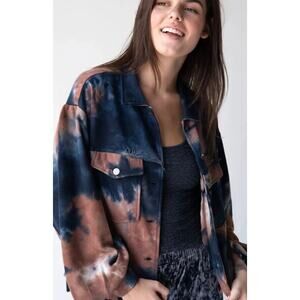 Natural Life Laney Boho cropped jacket tie dye raw hem button 100% cotton Med